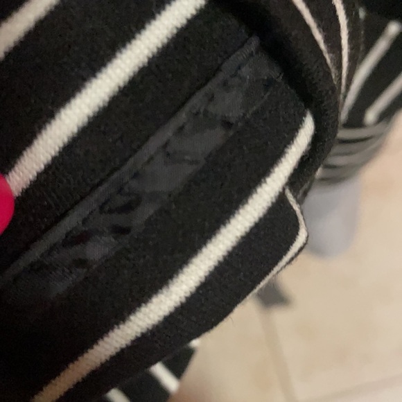 Women’s black and white striped BELTED JACKET. stretchy, double breasted. SZ med - Picture 15 of 16